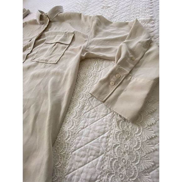 H&M Beige Oversized Button-Up Blouse Large - Picture 2 of 12